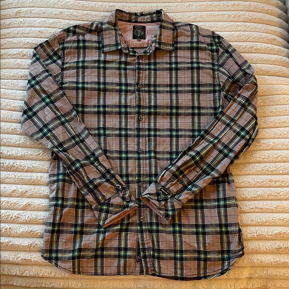 Diesel Men's Plaid Shirt - Brown, Green, and Black